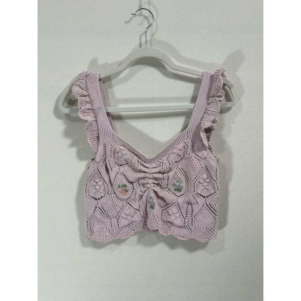 Zara Lilac Crochet Top With Floral Embroidery M